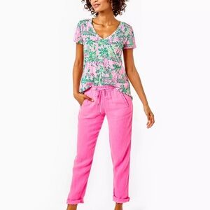 Lilly Pulitzer Taron Pant Linen Pelican Pink XXS NWT